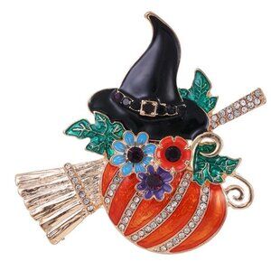 Halloween Rhinestone Brooch Pumpkin Brooch Witch Brooch Witch Pin